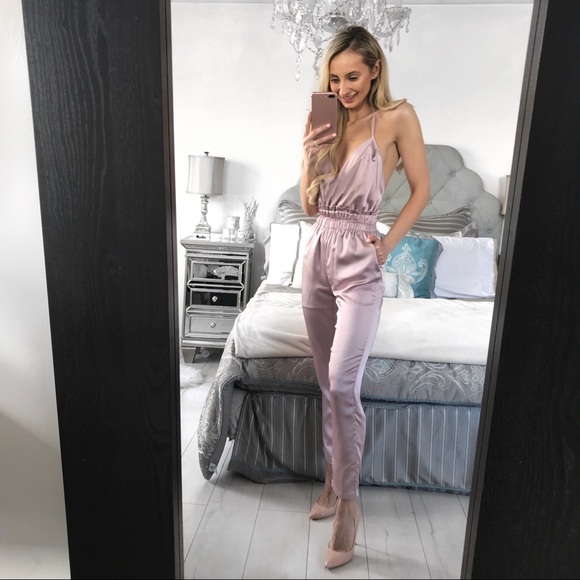 LAST ONE!!!!! Dusty Pink Satin Slip Jumpsuit - Picture 6 of 8